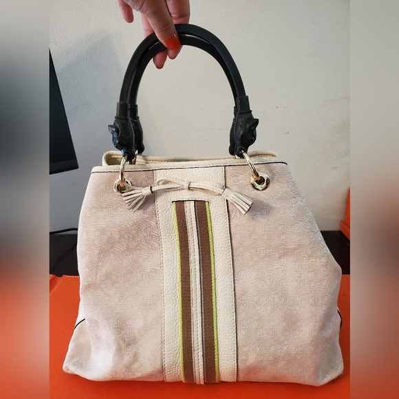 Anya Hindmarch Handbags - Vintage Anya Hindmarch Signature Striped bucket bag with metal foxhead handles